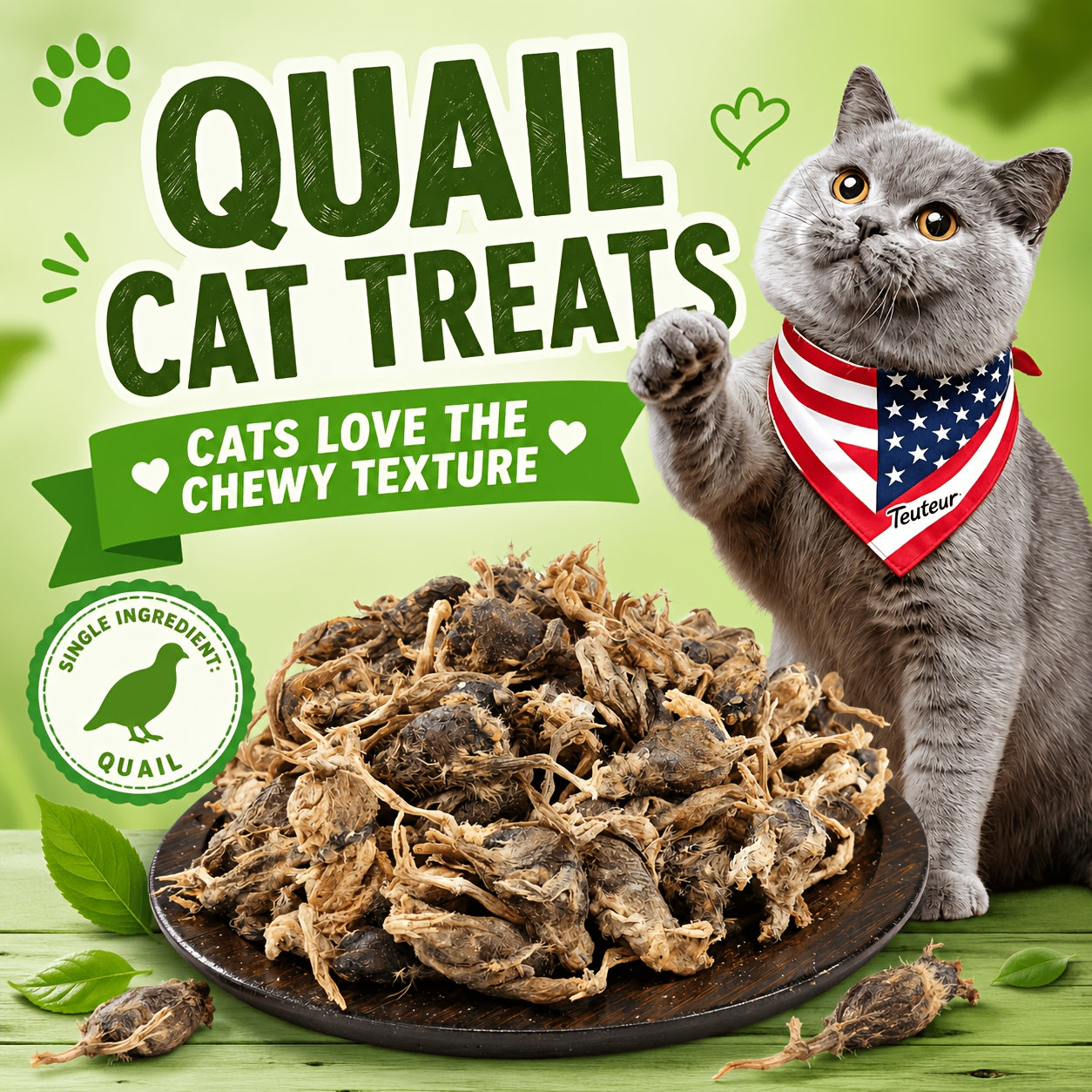 Freeze Dried Whole Quail Cat Treats Single Ingredient High-Protein Crunchy Raw Style Snack for Cats Dogs Kittens Training Reward Daily Feeding
