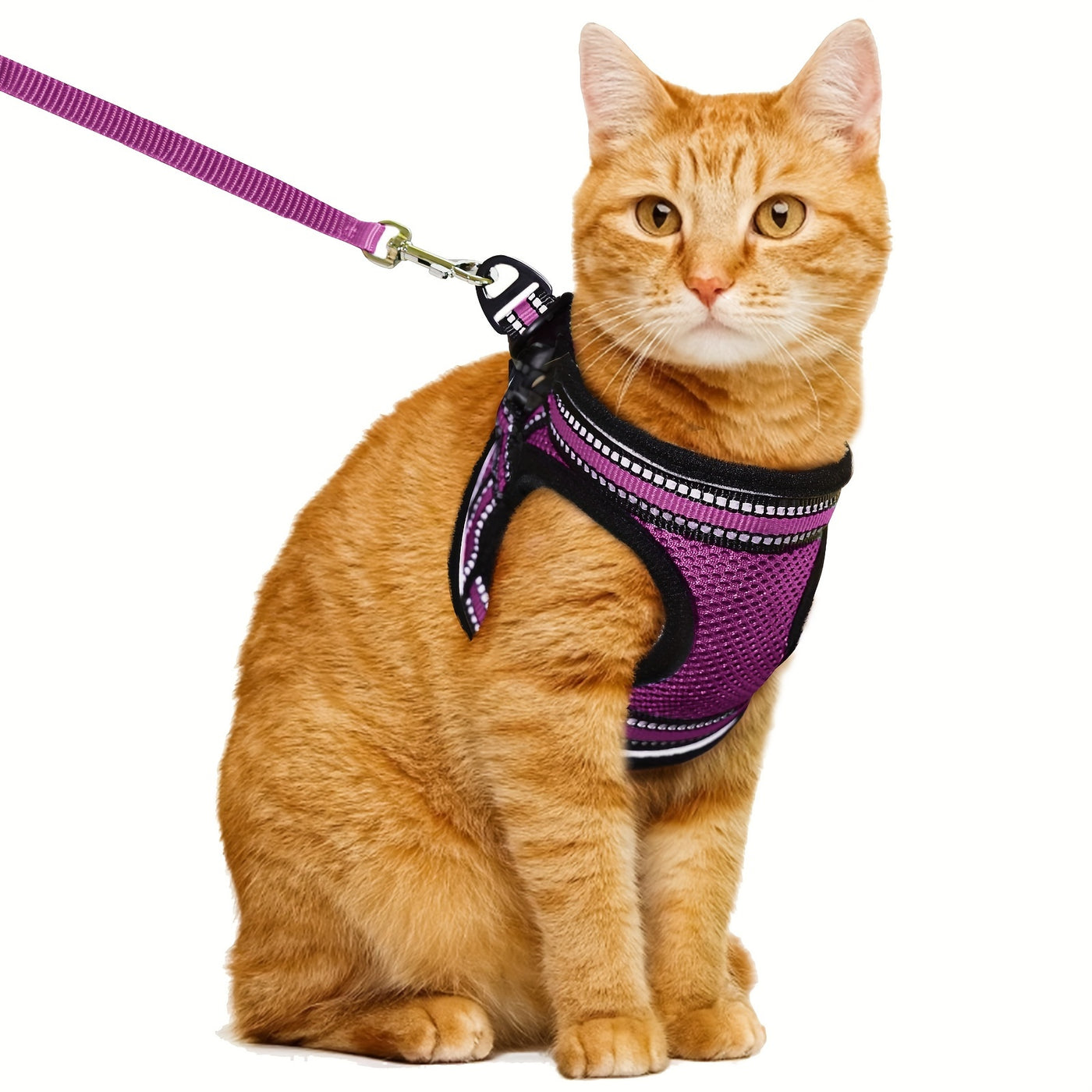 Escape-Proof Cat Harness and Leash Set – Adjustable Soft Mesh Vest with Reflective Strip for Cats & Kittens, Safe Outdoor Walking Gear, Multiple Colors & Sizes