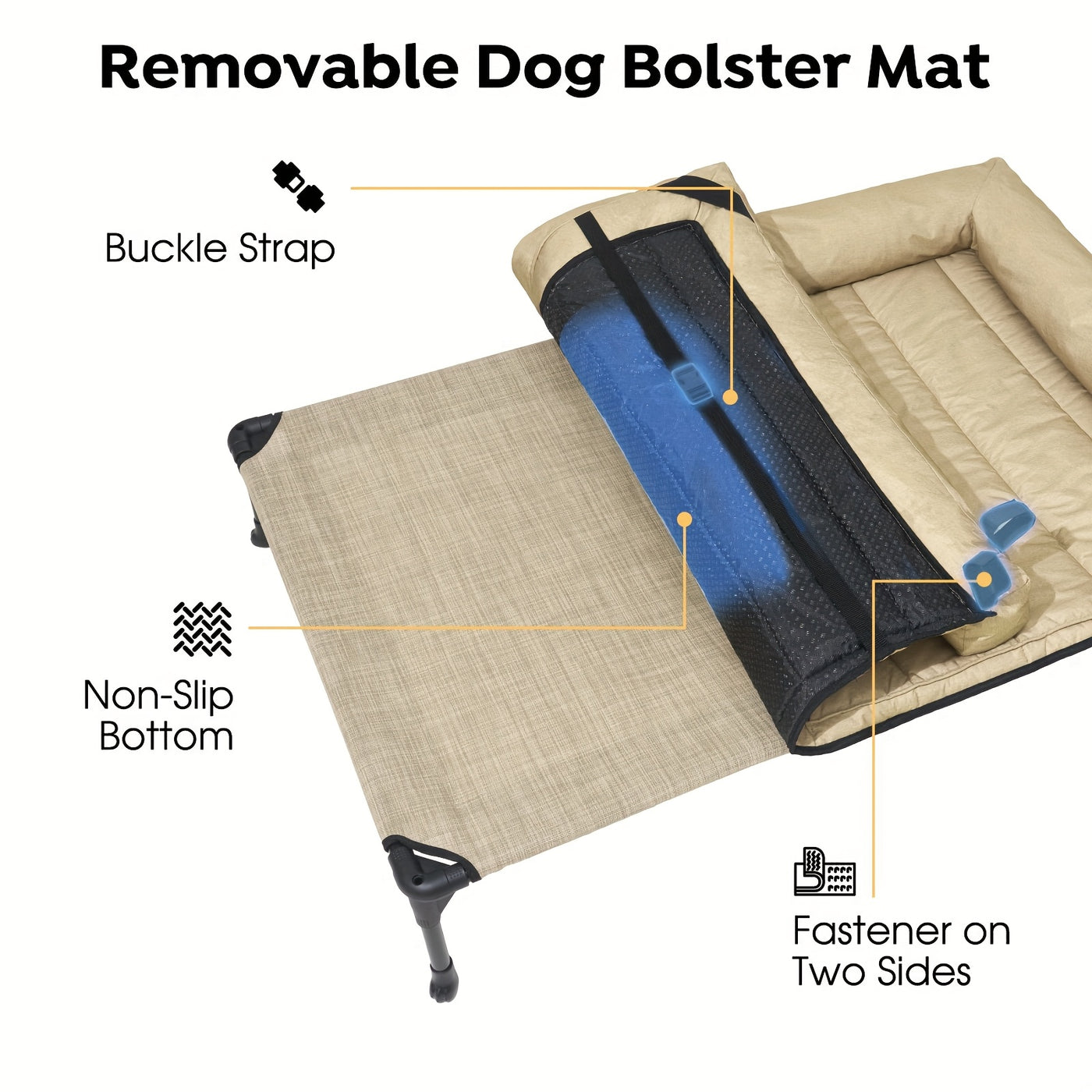 Elevated Cooling Dog Bed with Removable Pillow-Top Bolster Mat - Raised Dog Cot, Breathable Mesh, No-Slip Feet, Steel Frame, Indoor & Outdoor, 4 Sizes, 5 Colors