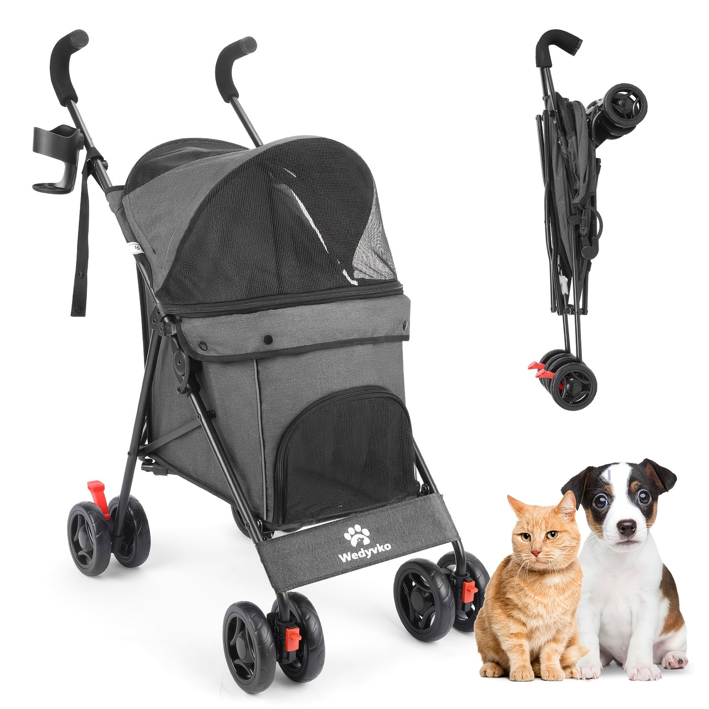 Travel Portable Pet Stroller Up to 33 Lbs – Foldable Dog & Cat Stroller for Small Puppies, Outdoor Walks & Trips | Black, Dark Green, Teal Blue, Light Pink