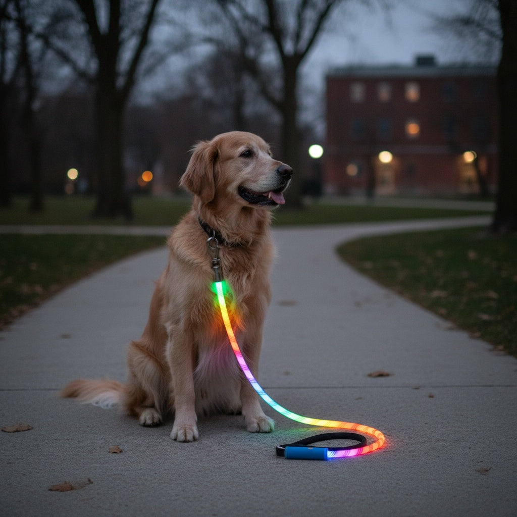 LED Light Up Dog Leash 4Ft Rechargeable with 13 Lighting Modes & Tangle-Free Hook for Night Walking - Glow in the Dark Safety Leash for Small Medium Large Dogs