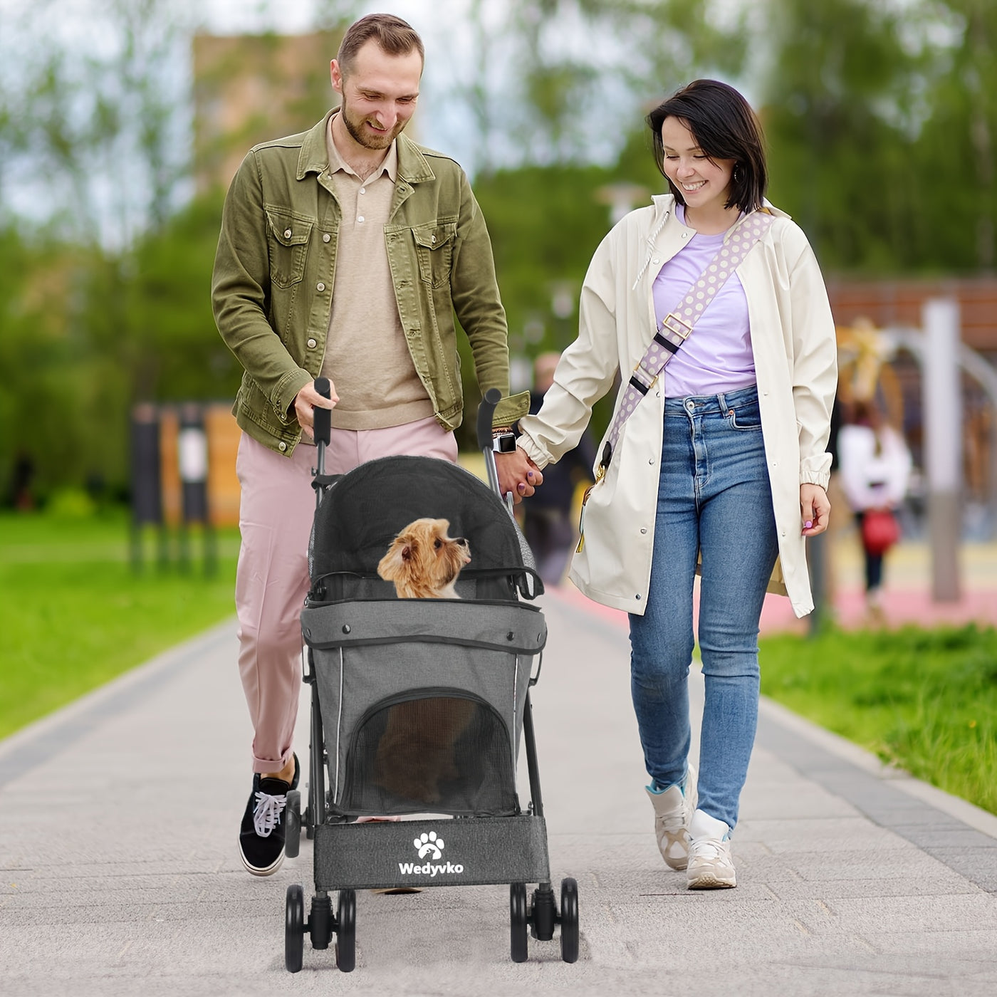 Travel Portable Pet Stroller Up to 33 Lbs – Foldable Dog & Cat Stroller for Small Puppies, Outdoor Walks & Trips | Black, Dark Green, Teal Blue, Light Pink