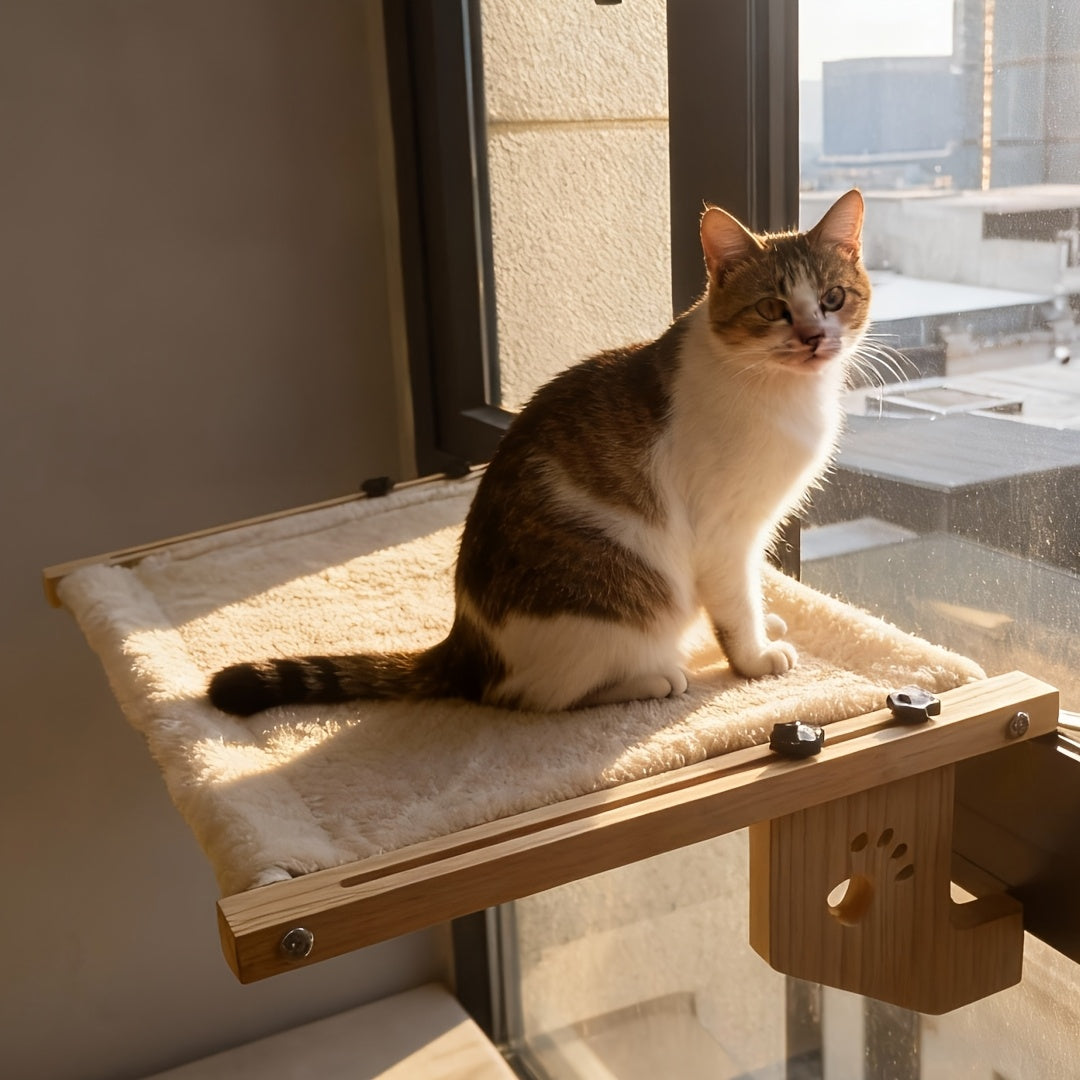Cat Window Hammock Adjustable Frame - Paw Print Indoor Cat Bed for Window Sill Bed Cabinet, Easy Install Safety Fixing Large Cat Perch Leisure Spot, Decorative Pet Furniture