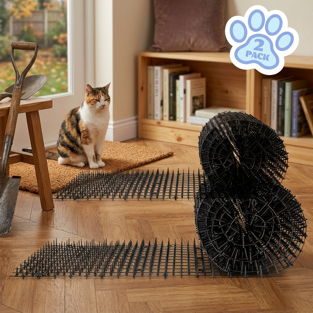 Cat Deterrent Spike Mat 13ft Indoor & Outdoor Anti-Digging Cat Repellent Strips - 2-Pack Scat Mat with Spikes to Keep Cats Off Furniture, Garden, Counters & Soil
