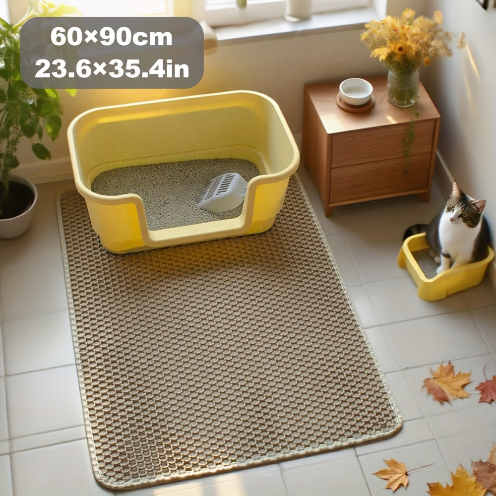 Large Cat Litter Mat 23.6x35.4 Inch Honeycomb Double Layer EVA Non-Slip Easy Clean Anti-Tracking for Multi-Cat Households Litter Boxes
