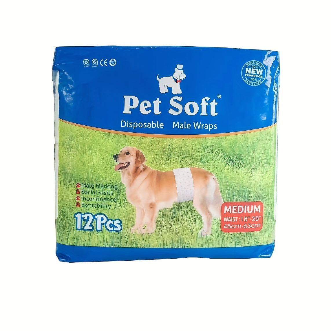 Dog Disposable Diapers 12-Pack – Ultra-Absorbent Leakproof Pet Diapers for Male & Female Dogs, Elastic Waistband, Adjustable Fit for Puppy Training & Incontinence