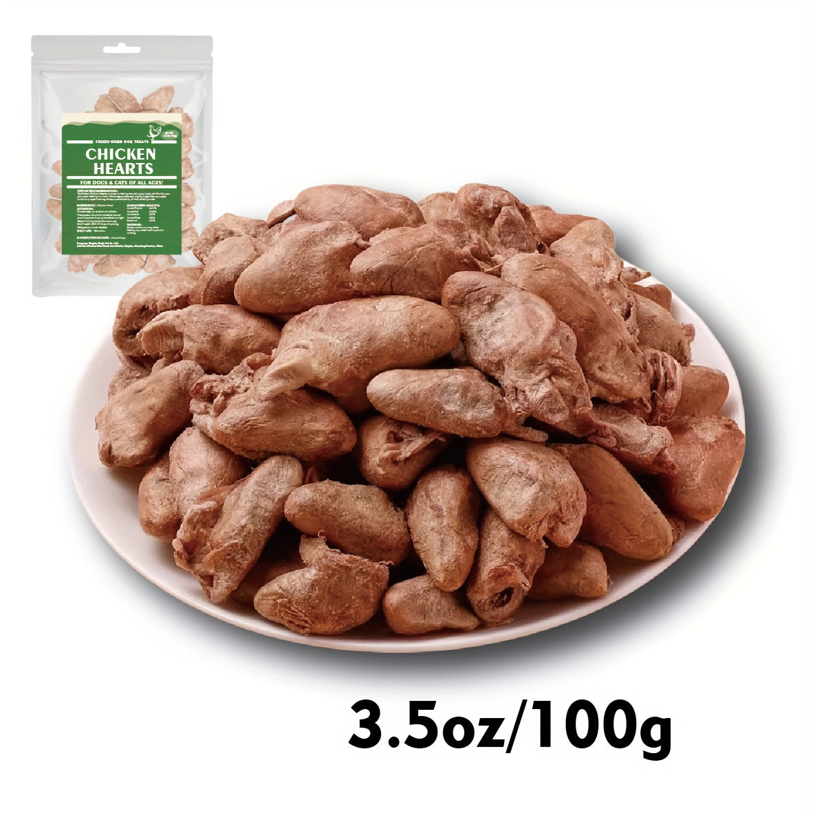 Freeze Dried Chicken Hearts for Dogs & Cats – Single Ingredient High-Protein Grain-Free Gluten-Free Pet Treat, Natural Training Reward & Food Topper, 3.5oz or 10.5oz