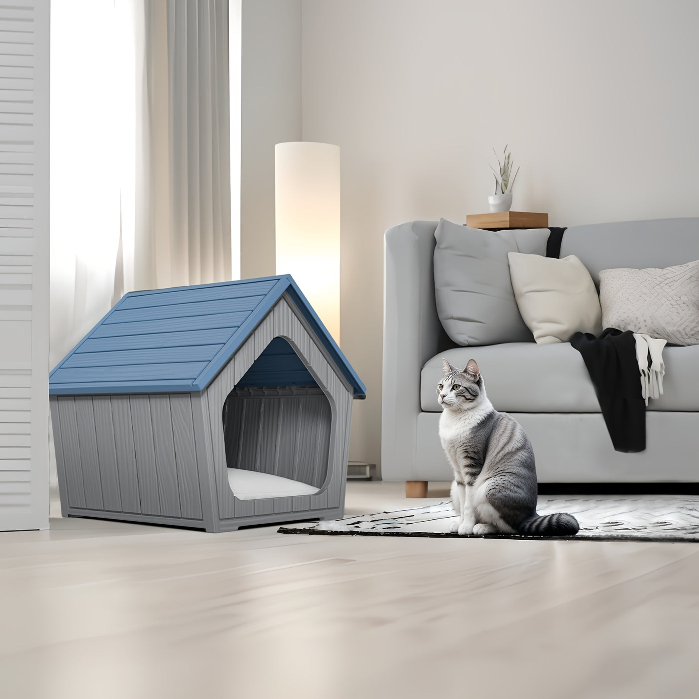 XL Resin Cat House Outdoor & Indoor with Raised Floor Resin Roof Easy Assembly - Weatherproof Cat Play Cage & Small Animal Enclosure 23.43" x 22.64" x 22.8"