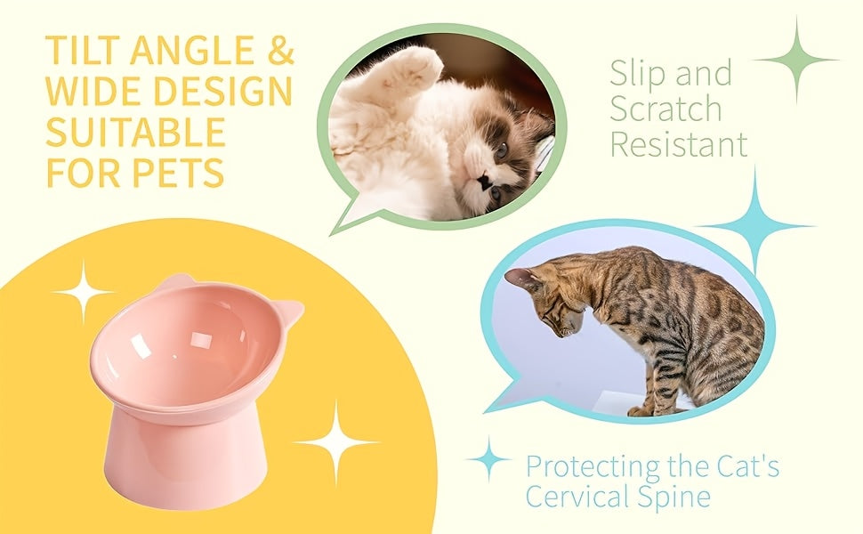 Raised Cat Bowls Set of 3 Cat Ear Shaped – Tri-Color Elevated Anti-Slip Feeder Dish for Multi-Cat Households, Neck Comfort Design (Pink/Green/Blue)