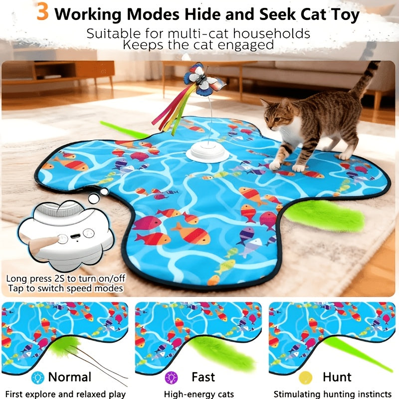 Motion-Activated Interactive Cat Toy 2-in-1 Rechargeable with Flying Butterfly Hidden Feathers & Animal Sounds - 360° Self-Play for Kittens & Cats