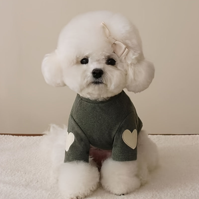 Small Dog Clothes 3-Piece Set Spring Summer Thin Fleece Shirt for Teddy Bichon Frise – Heart Print Two-Legged Base Layer for Small and Medium Dogs Sizes S-XL