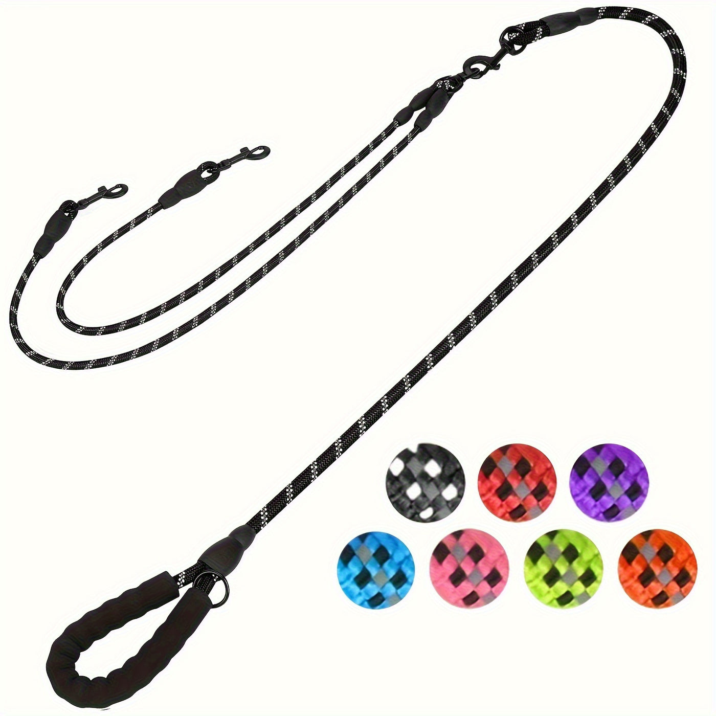 Dual Dog Leash 360° Tangle-Free with Shock Absorber & Reflective Nylon – 78-Inch Double Dog Walking Leash for Two Dogs, Ergonomic Foam Handle, 7 Colors, Small Medium Large Dogs