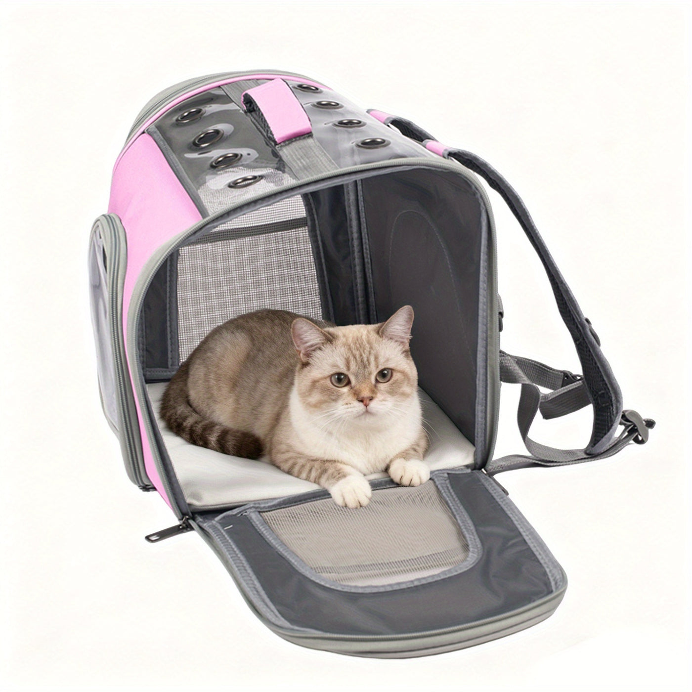 Breathable Cat Backpack Carrier with Mesh Window & Front Opening – Foldable Soft-Sided Pet Backpack for Hiking, Walking & Travel, Fits Cats & Small Dogs