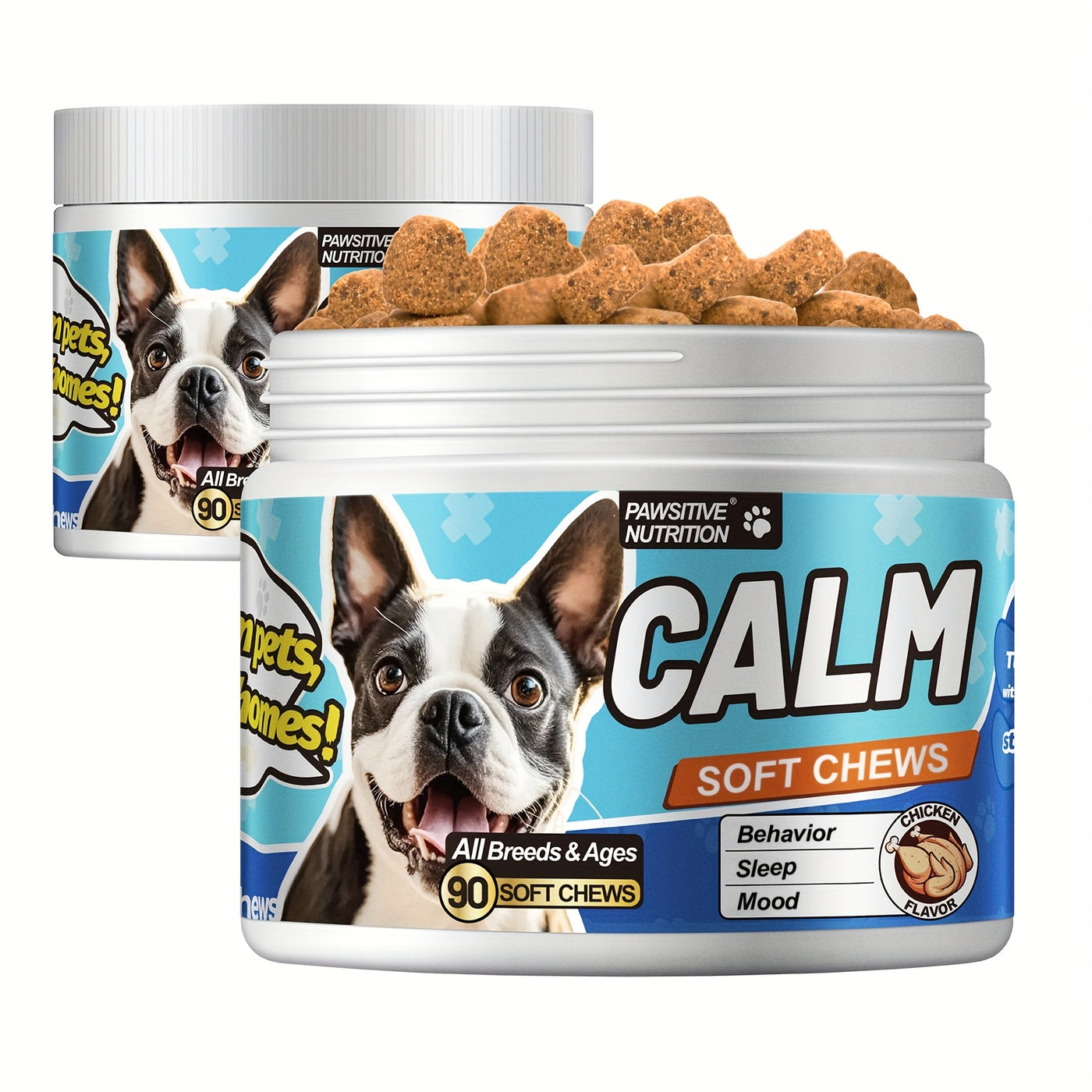 Dog Calming Chews 90ct Chicken Flavor – Natural Herbal Supplement for Anxiety Thunder Fireworks and Barking Relief