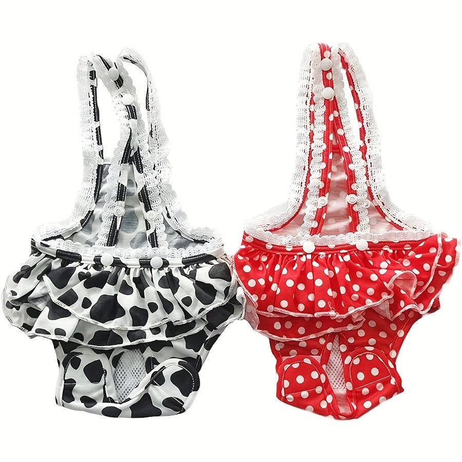 Female Dog Diapers 2-Pack Washable Reusable with Suspender Sanitary Panties for Girl Dogs in Heat Period