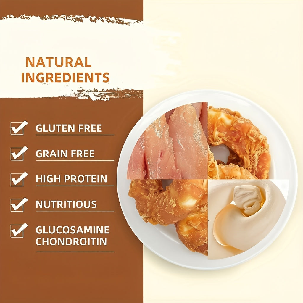 Chicken Wrapped Cowhide Dog Chews – Natural Grain-Free Teething Donut Treats for Dogs, Real Chicken & Rawhide Dental Chew for Healthy Teeth, Training Reward Snacks, 1pc / 3pc / 4pc Pack