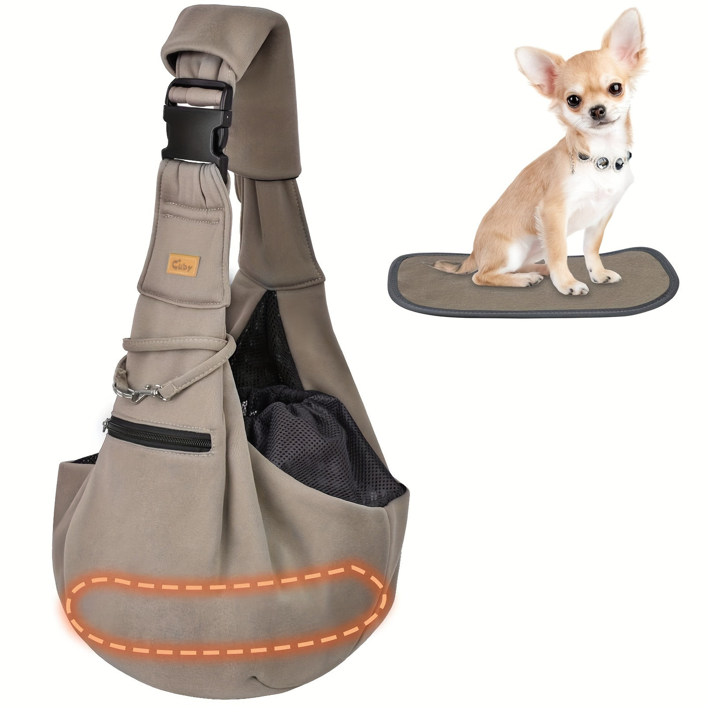 Adjustable Pet Sling Carrier with Padded Hard Bottom – Soft Dog & Cat Shoulder Bag with Drawstring Closure for Comfortable Travel | Khaki, Purple, Army Green, Blue, Grey