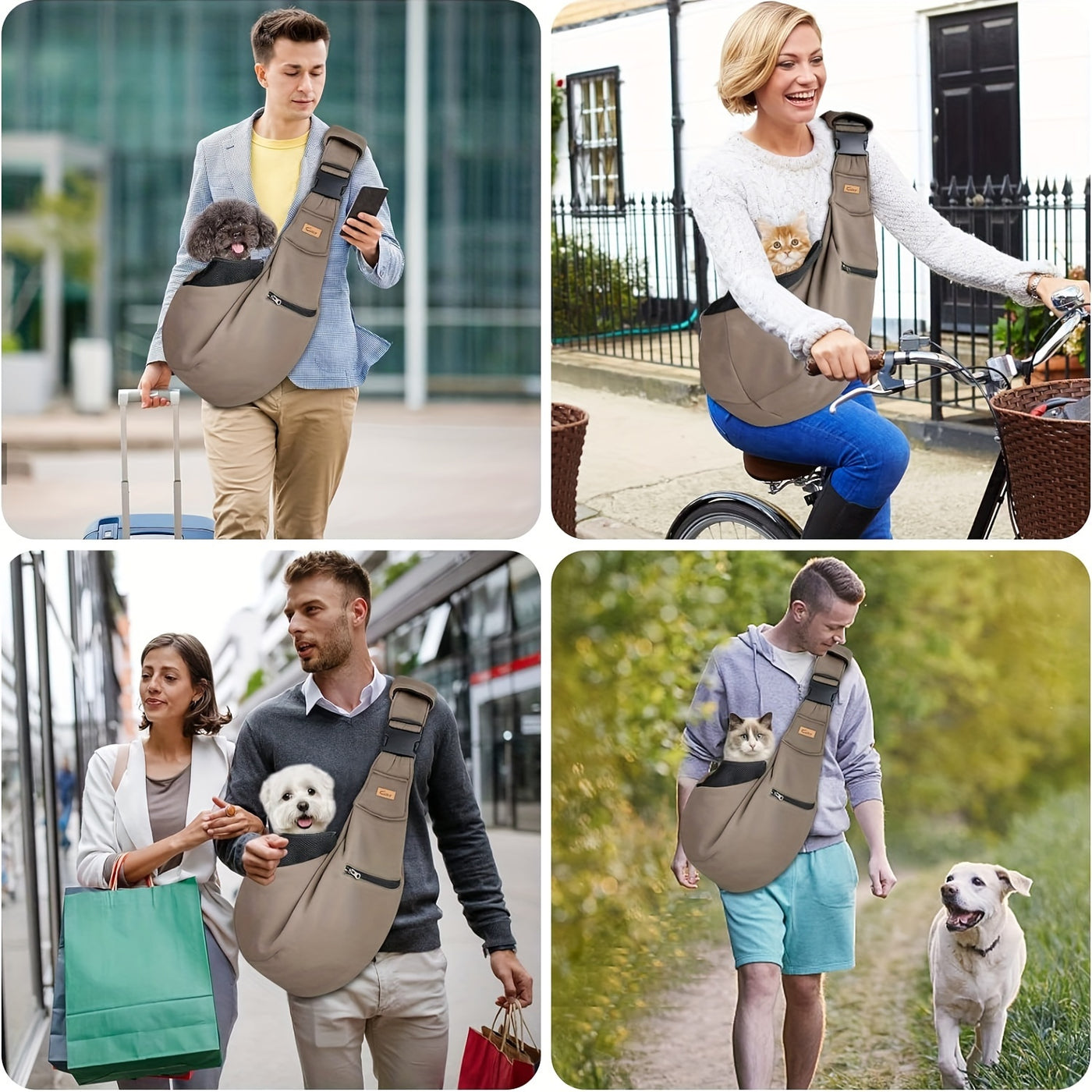 Adjustable Pet Sling Carrier with Padded Hard Bottom – Soft Dog & Cat Shoulder Bag with Drawstring Closure for Comfortable Travel | Khaki, Purple, Army Green, Blue, Grey