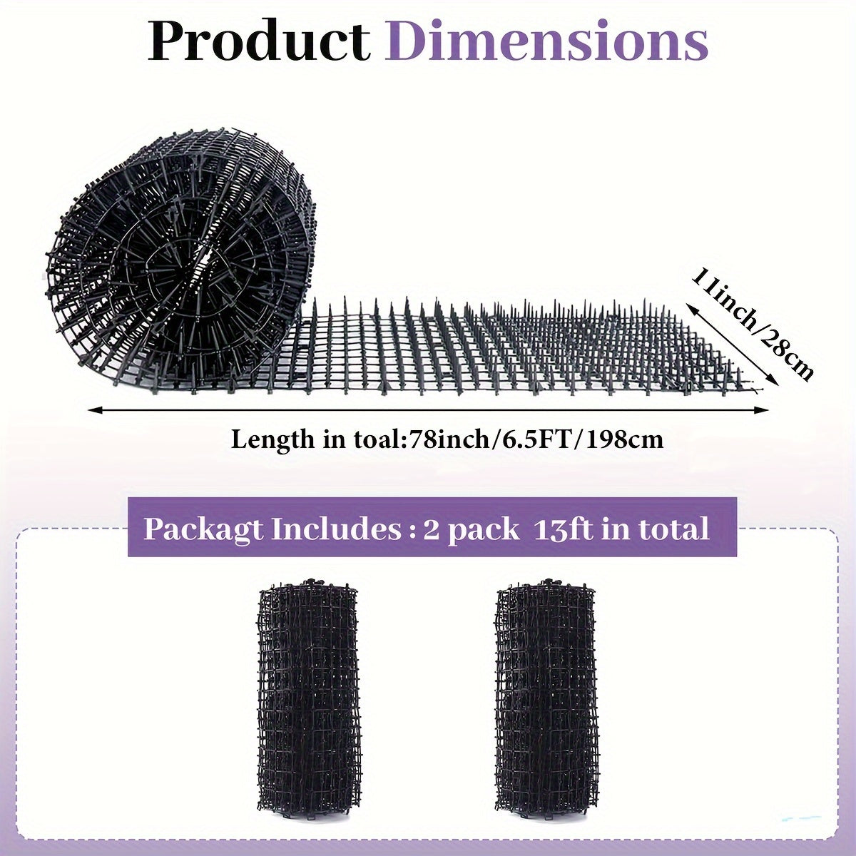 Cat Deterrent Spike Mat 13ft Indoor & Outdoor Anti-Digging Cat Repellent Strips - 2-Pack Scat Mat with Spikes to Keep Cats Off Furniture, Garden, Counters & Soil