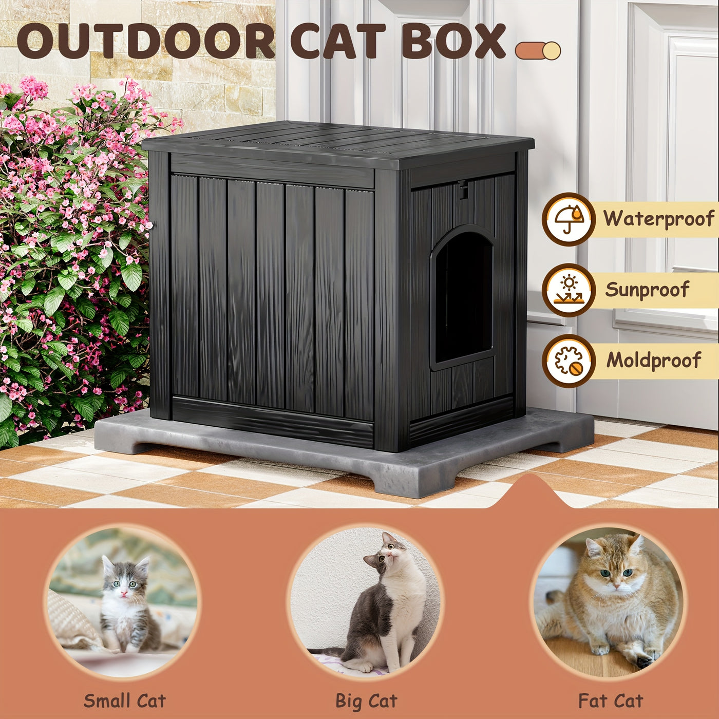 Large Cat Litter Box Odor Control Ventilated Resin Easy Clean Indoor Outdoor Pet House for Cats and Small Dogs