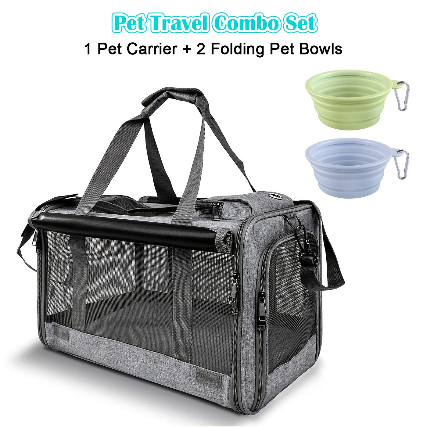 Airline Approved Soft-Sided Pet Carrier for Large Medium Cats & Small Dogs – Breathable Collapsible Travel Bag, Multiple Colors, Optional Combo with Bowls & Pet Glove