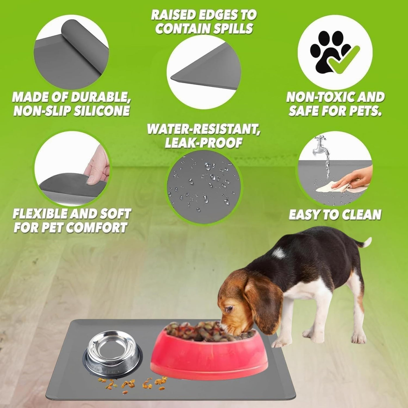 Pet Feeding Mat Non-Slip Washable Forest Watercolor Green Trees Design Dog Cat Mat 16x12 Inch – Spill-Resistant Placemat for Pet Bowls Kennel and Litter Box