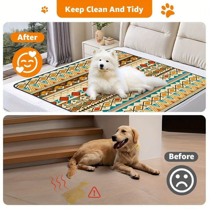 2-Pack Washable Dog Pee Pads Super Absorbent Reusable Puppy Training Pads Leakproof Non-Slip Whelping Pads with Retro Tribal Design – Sizes 18x24 to 36x41 Inch