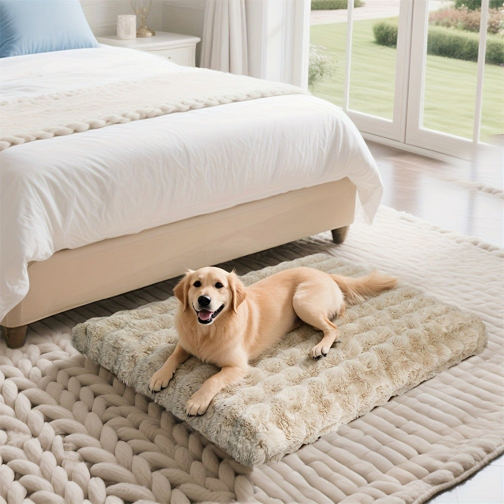 Orthopedic Dog Bed with Removable Cover – Thick Foam Base, Waffle Texture, Crate Mat for Dogs & Cats, Multiple Sizes Medium to 3XL, Grey & Khaki Beige