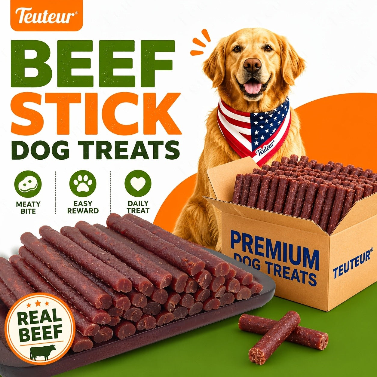 Beef Stick Dog Treats – Wind-Dried Beef, Beef Tendon Sticks & Beef Blocks, High Protein Grain-Free Long-Lasting Chews for Puppies & Adult Dogs, All Breeds, 5oz