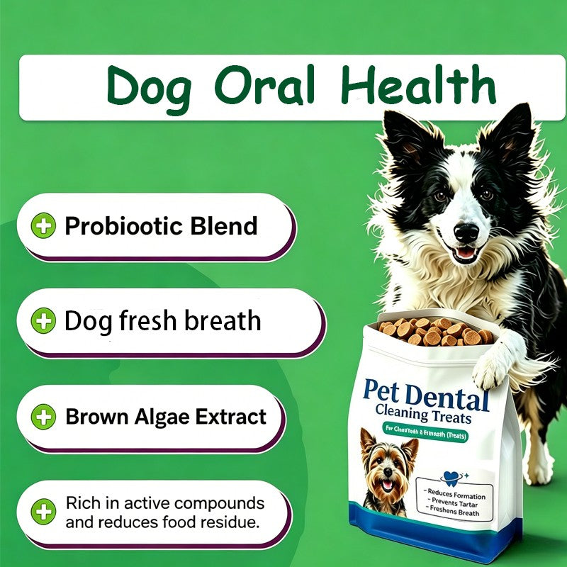 Dog Dental Cleaning Treats with Probiotics & Brown Algae – Targets Plaque & Bad Breath, Lactobacillus, Bifidobacterium, Spinach & Perilla Seed Extract Formula