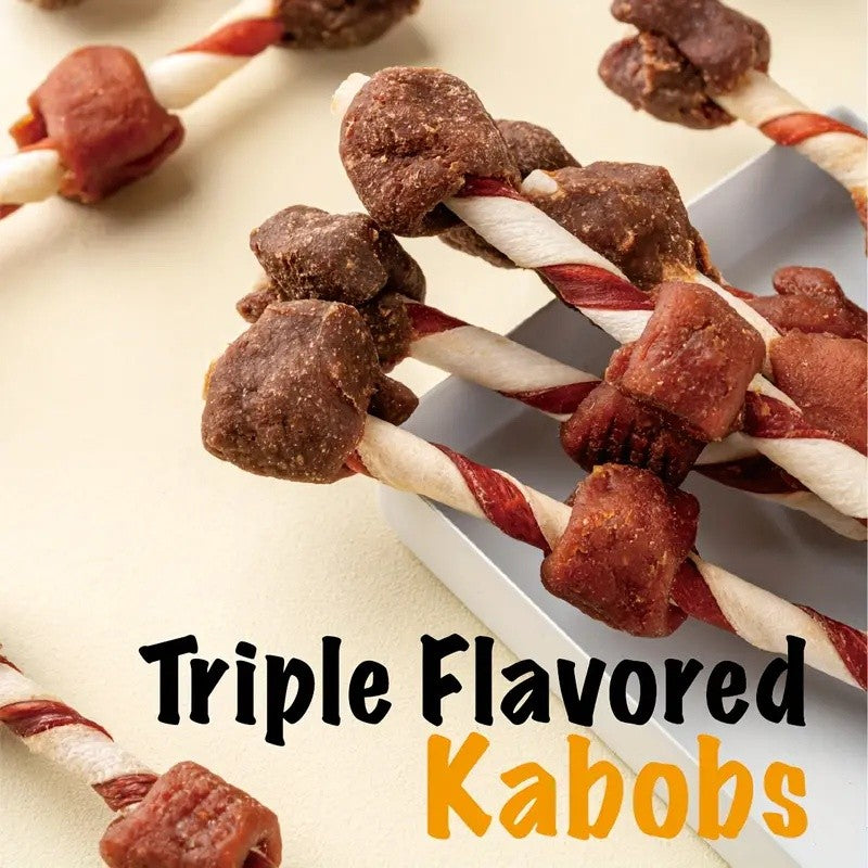 Rawhide-Free Kabob Dog Chews – Real Chicken, Beef, Duck & Liver Grilled Meat Treats, Long-Lasting High Protein Dog Chews for All Breeds, Beef Sausage / 3-in-1 / Double Duck