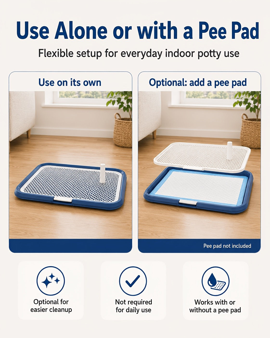 Dog Potty Tray with Removable Grating Leak-Proof Indoor Dog Toilet Pee Pad Holder for Puppy Training Apartments Small Dogs Washable Reusable