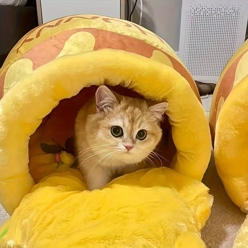 Honey Jar Cat Bed Large Warm Soft Plush Cave Bed for Cats & Small Dogs - Cozy Autumn Winter Pet Bed with Thick Cushion, Detachable & Washable Cat House Nest