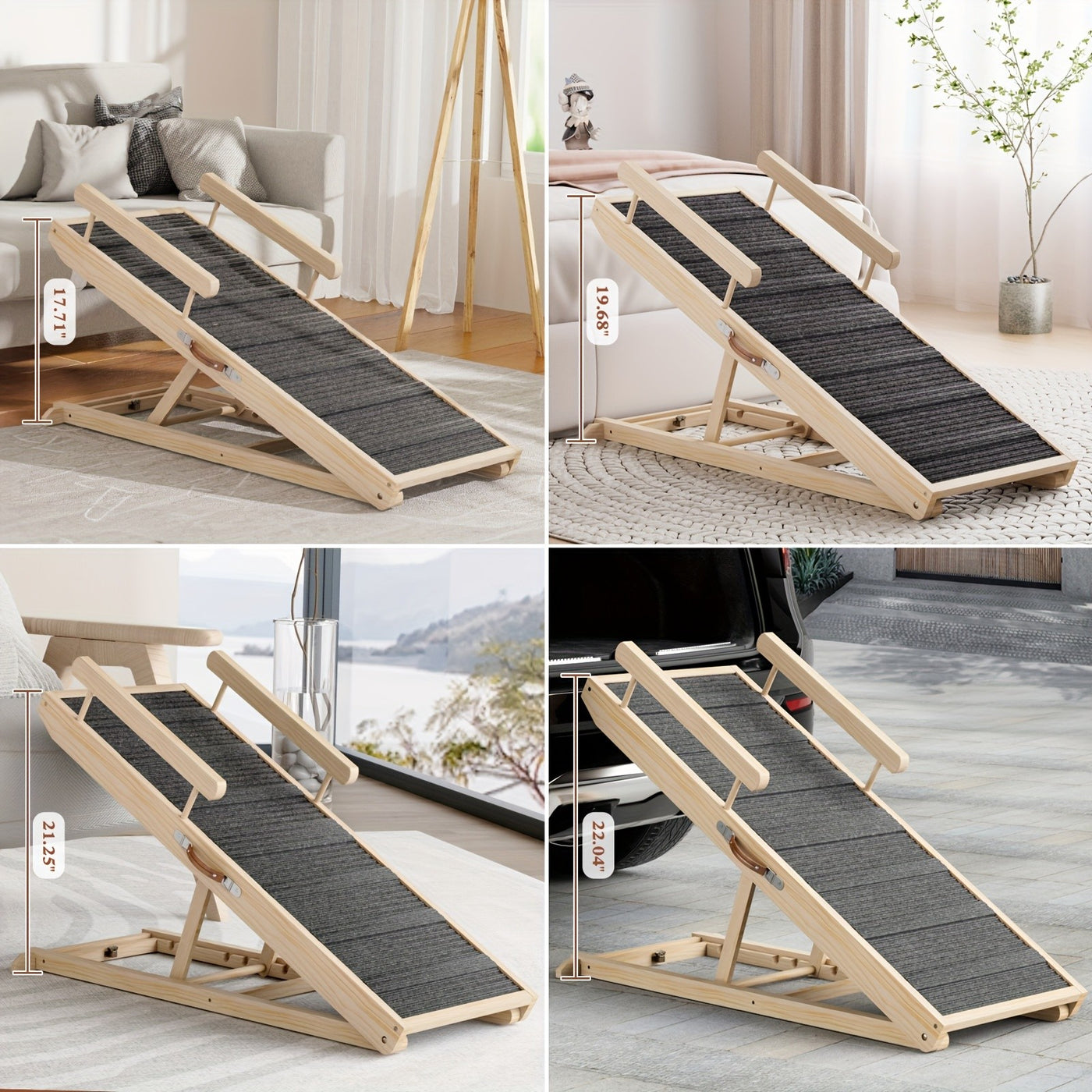 Wooden Dog Ramp for Bed & Couch – Foldable Adjustable Height Pet Ramp with Safety Guards, Holds 250 lbs, Dog Steps for Small Large Dogs & Seniors, Indoor Outdoor, 44 or 55 Inch