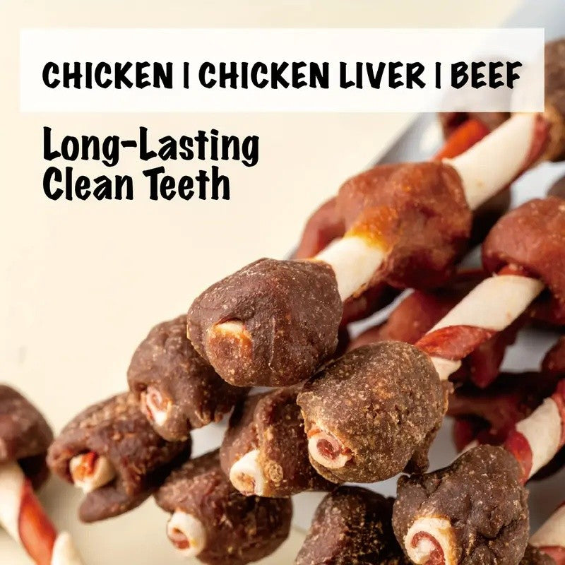 Rawhide-Free Kabob Dog Chews – Real Chicken, Beef, Duck & Liver Grilled Meat Treats, Long-Lasting High Protein Dog Chews for All Breeds, Beef Sausage / 3-in-1 / Double Duck