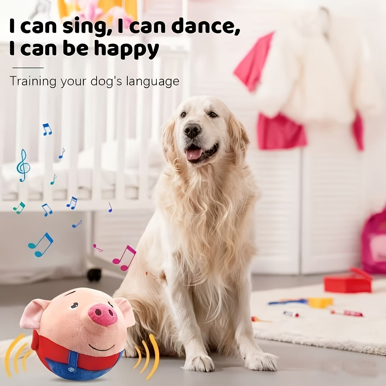 Electric Cartoon Pig Dog Toy – USB Rechargeable Auto Rolling Squeaky Vibrating Interactive Dog Toy Ball, Washable Electronic Pet Toy for Active Dogs, Blue & Red