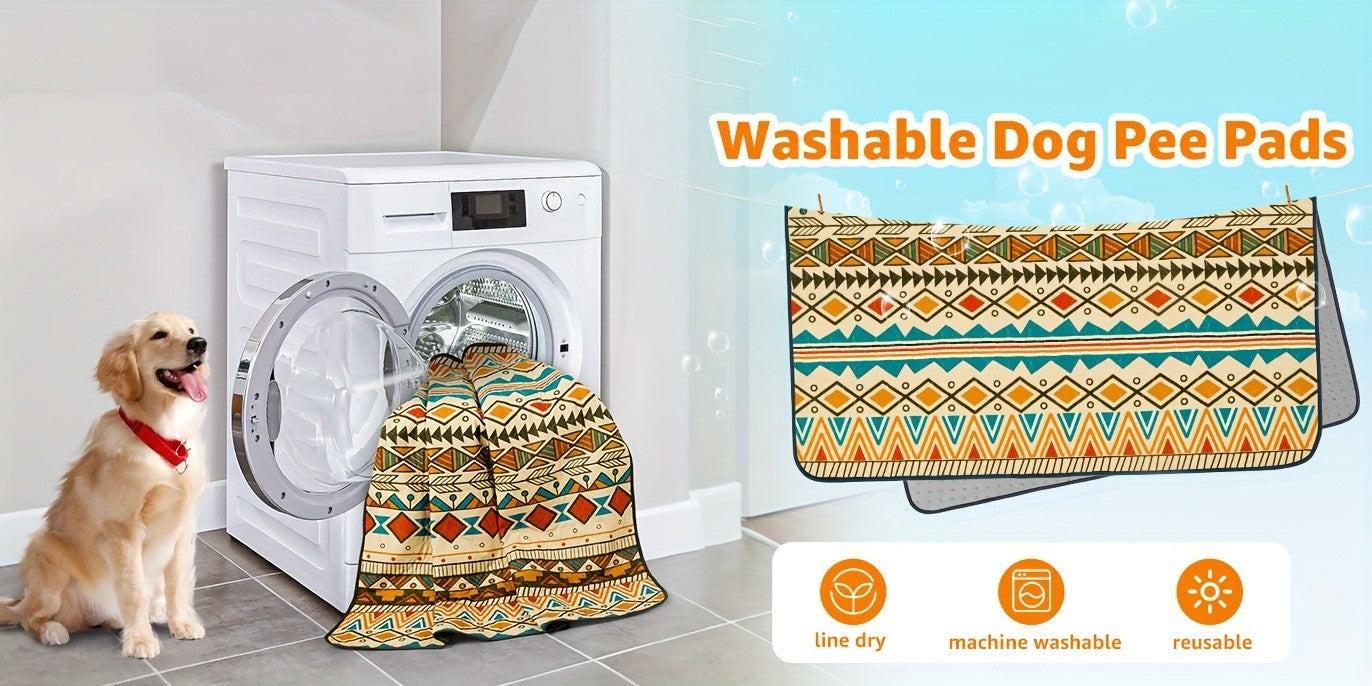 2-Pack Washable Dog Pee Pads Super Absorbent Reusable Puppy Training Pads Leakproof Non-Slip Whelping Pads with Retro Tribal Design – Sizes 18x24 to 36x41 Inch