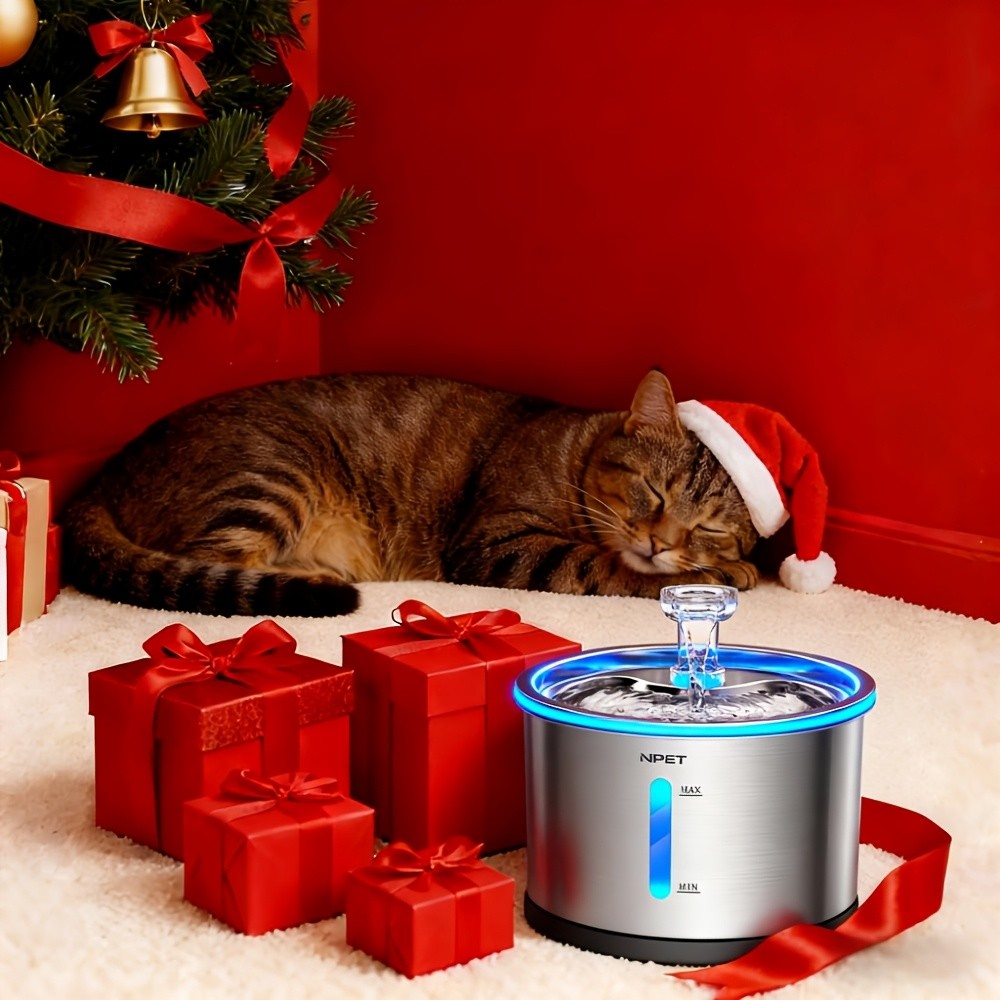 Stainless Steel Cat Water Fountain 50oz/1.5L with Filter - Ultra Quiet Auto Pet Water Dispenser, Dishwasher Safe, LED Visible Window for Cats & Dogs Indoor