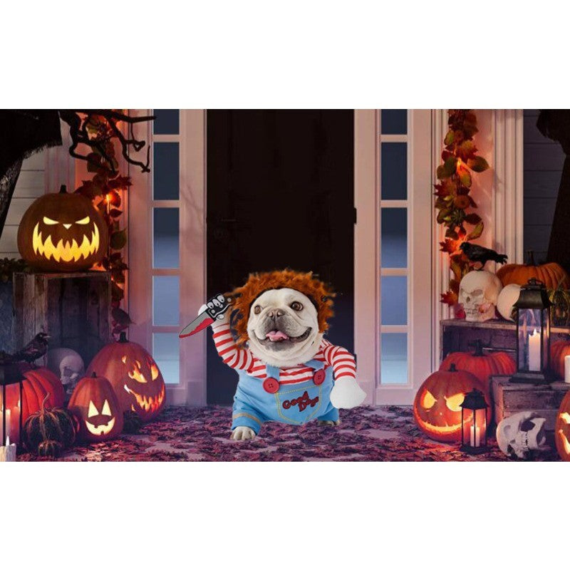 Halloween Dog Costume Deadly Doll Cosplay Outfit for Small Medium and Large Dogs – Funny Party Dress Up Clothes for Christmas and Halloween Sizes M to XL