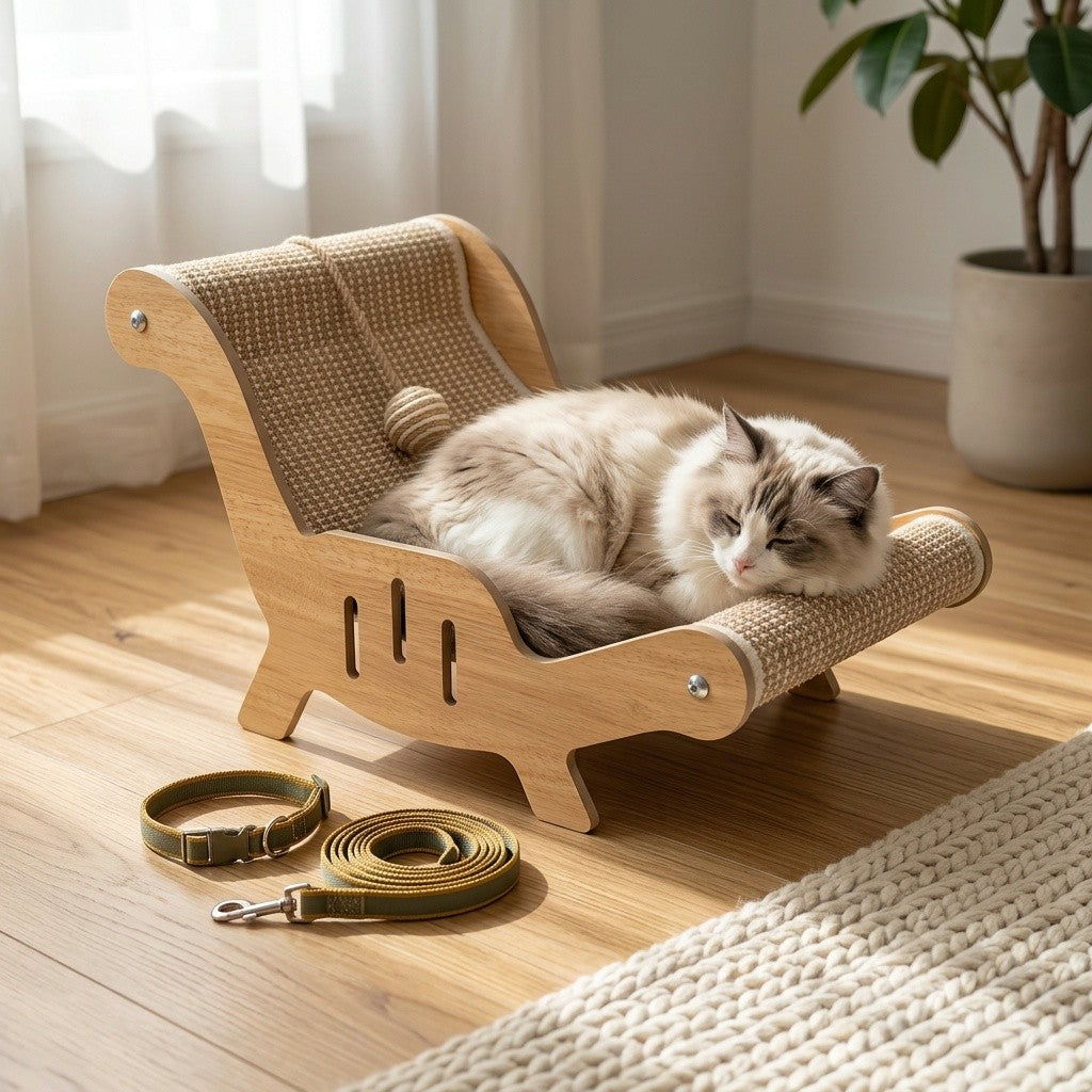 Large Sisal Cat Scratcher Lounge Pad for Indoor Cats – Durable Upgraded Cat Scratching Board, Protects Furniture, Available as Single or Combo Set with Leash & Collar