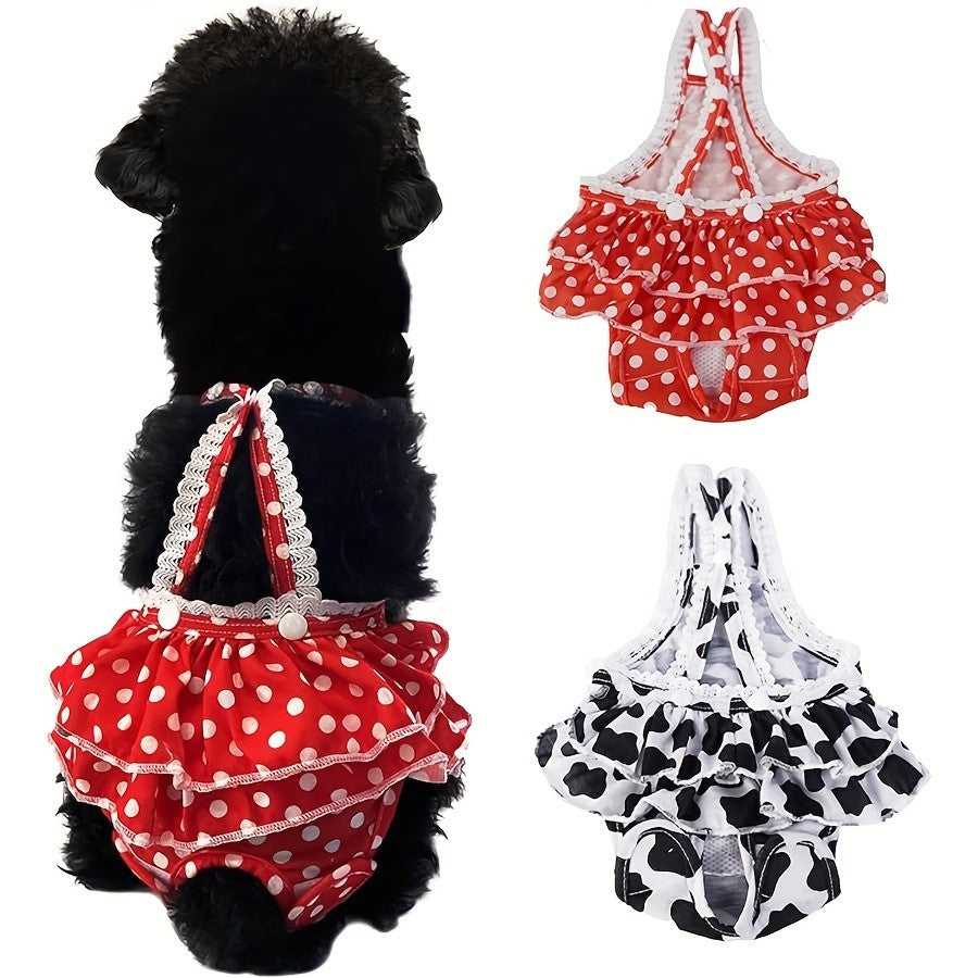 Female Dog Diapers 2-Pack Washable Reusable with Suspender Sanitary Panties for Girl Dogs in Heat Period