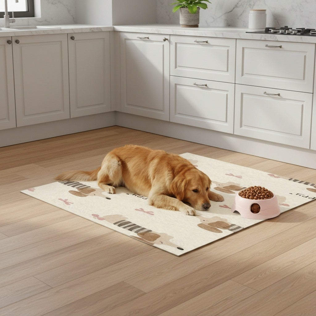 Washable Dog Pee Pads Non-Slip Cute Striped Puppy Design Dog Cat Mat for Kennel Bed and Litter Box – Cozy All-Season Pet Mat in Multiple Sizes