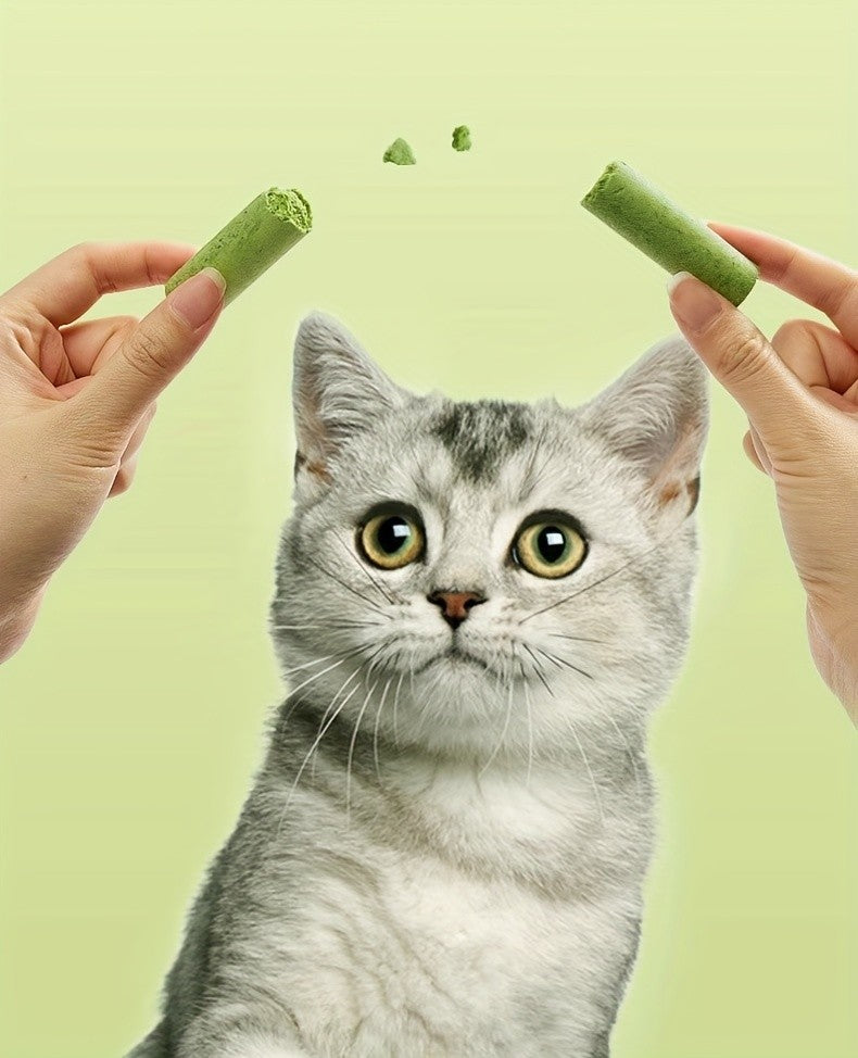 Cat Grass Sticks for Hairball Control – Freeze-Dried Catnip Treats with Instant Granules & Hair Cream Tablets for Indoor Cats | 15pcs / 3x5pcs Pack