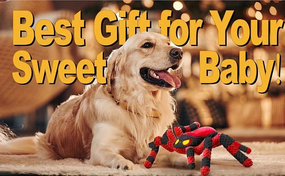 Squeaky Spider Dog Toy – Large Interactive Crinkle Tug of War Toy to Keep Dogs Busy, No Battery Needed, Funny Plush Dog Toy for Puppies & Large Breeds, Red & Blue