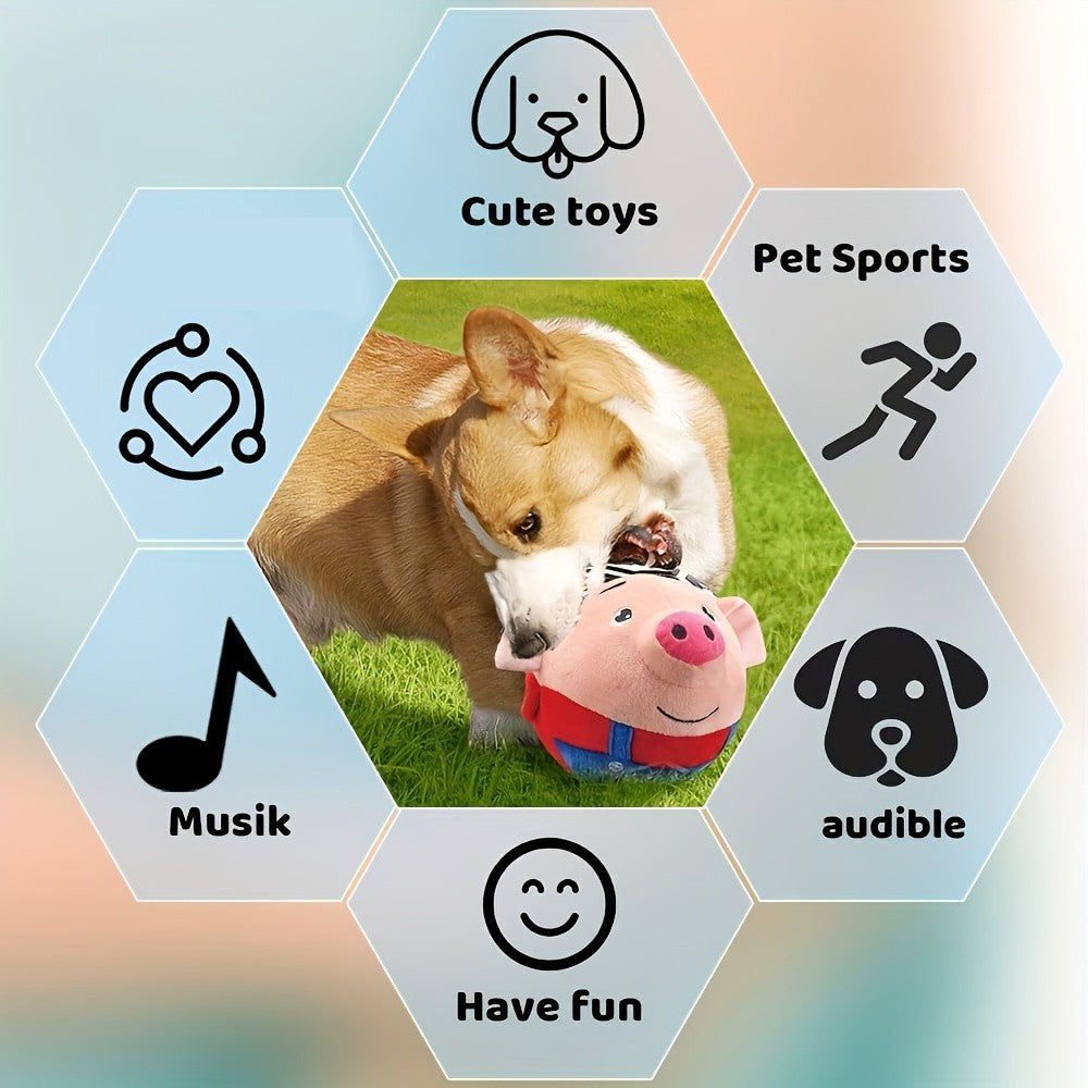 Electric Cartoon Pig Dog Toy – USB Rechargeable Auto Rolling Squeaky Vibrating Interactive Dog Toy Ball, Washable Electronic Pet Toy for Active Dogs, Blue & Red