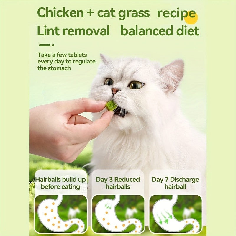 Cat Grass Freeze-Dried Granules & Hairball Tablets for Cats – Mint Molar Sticks, Chicken-Flavored Dental Snacks for Hairball Control & Teeth Cleaning, 150g / 155g