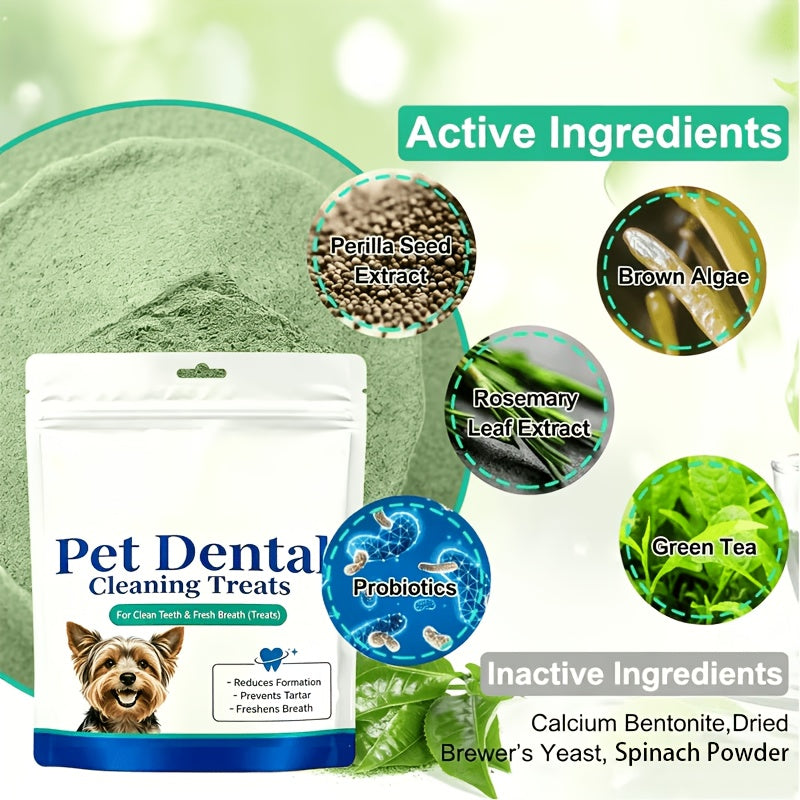 Dog Dental Cleaning Treats with Probiotics & Brown Algae – Targets Plaque & Bad Breath, Lactobacillus, Bifidobacterium, Spinach & Perilla Seed Extract Formula
