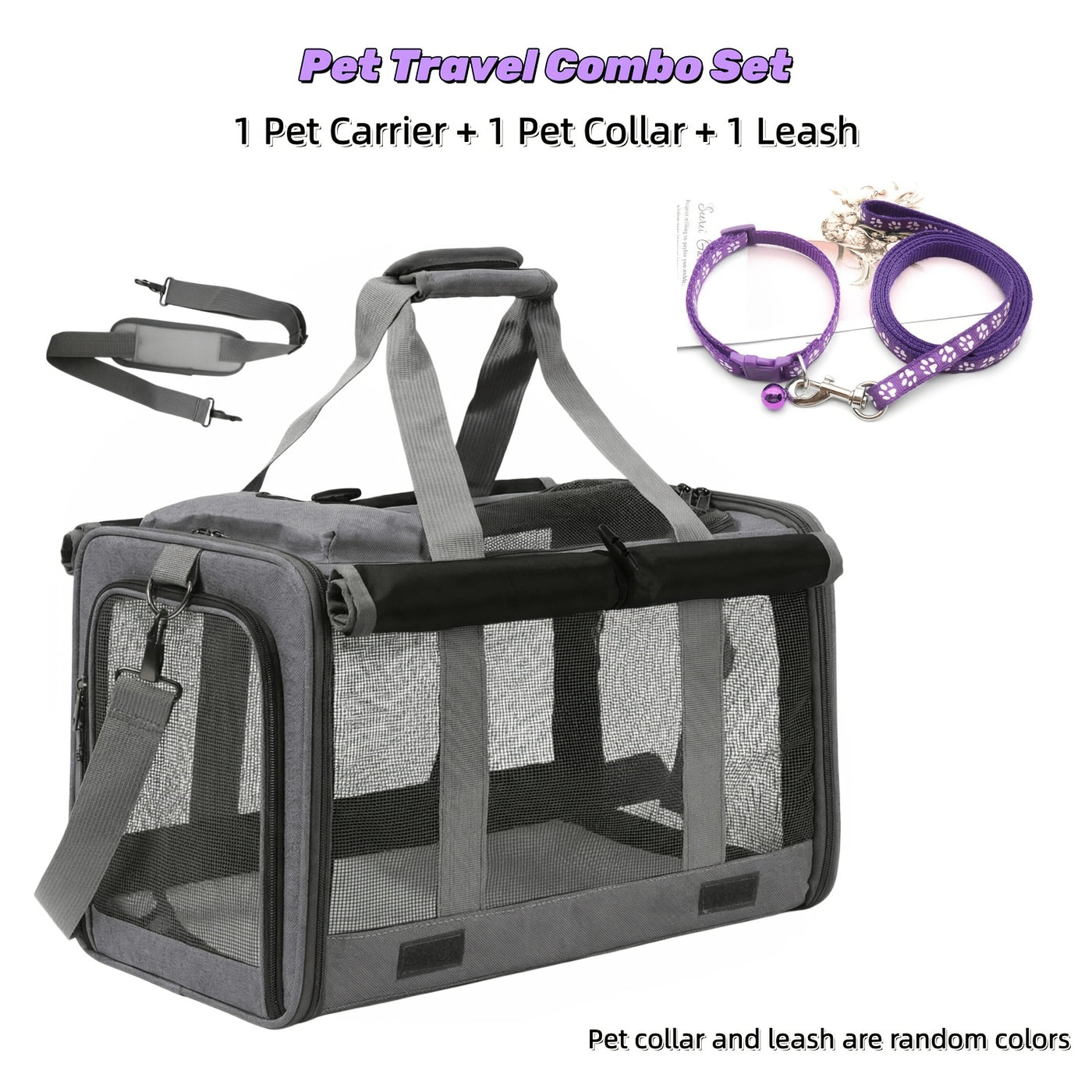 Airline Approved Soft-Sided Pet Carrier for Medium Cats & Small Dogs – Breathable Collapsible Oxford Travel Bag with Zipper, Optional Combo with Collar & Tether