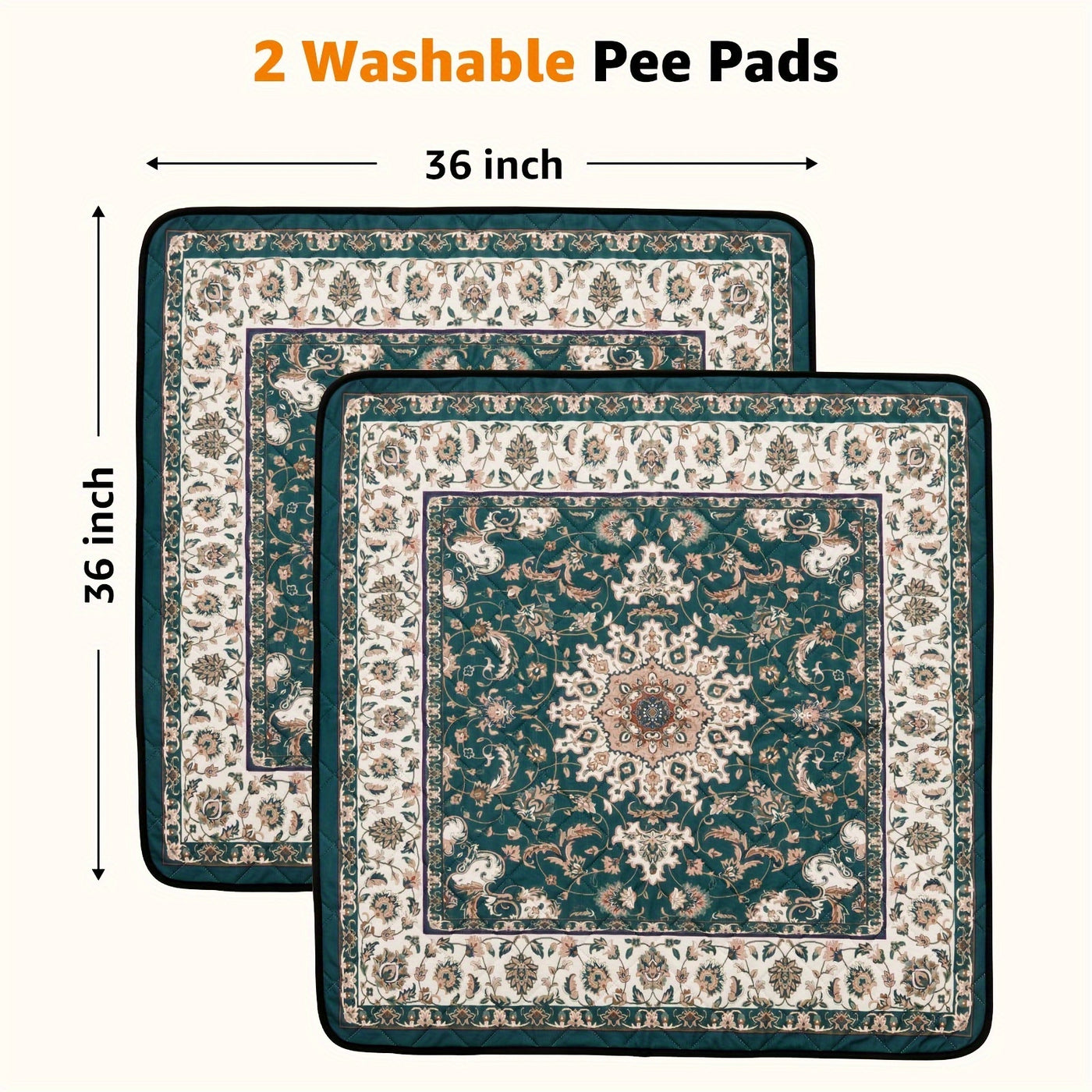 Reusable Washable Dog Pee Pads Super Absorbent Non-Slip Bohemian Style Puppy Training Pads Leakproof Whelping Potty Pads – Sizes 18x24 to 72x72 Inch 1 or 2 Pack