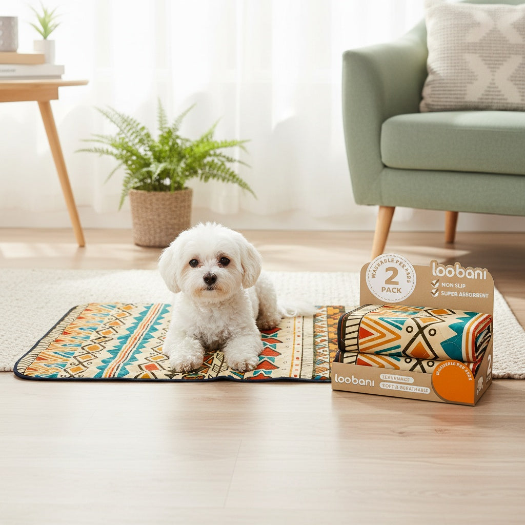 2-Pack Washable Dog Pee Pads Super Absorbent Reusable Puppy Training Pads Leakproof Non-Slip Whelping Pads with Retro Tribal Design – Sizes 18x24 to 36x41 Inch